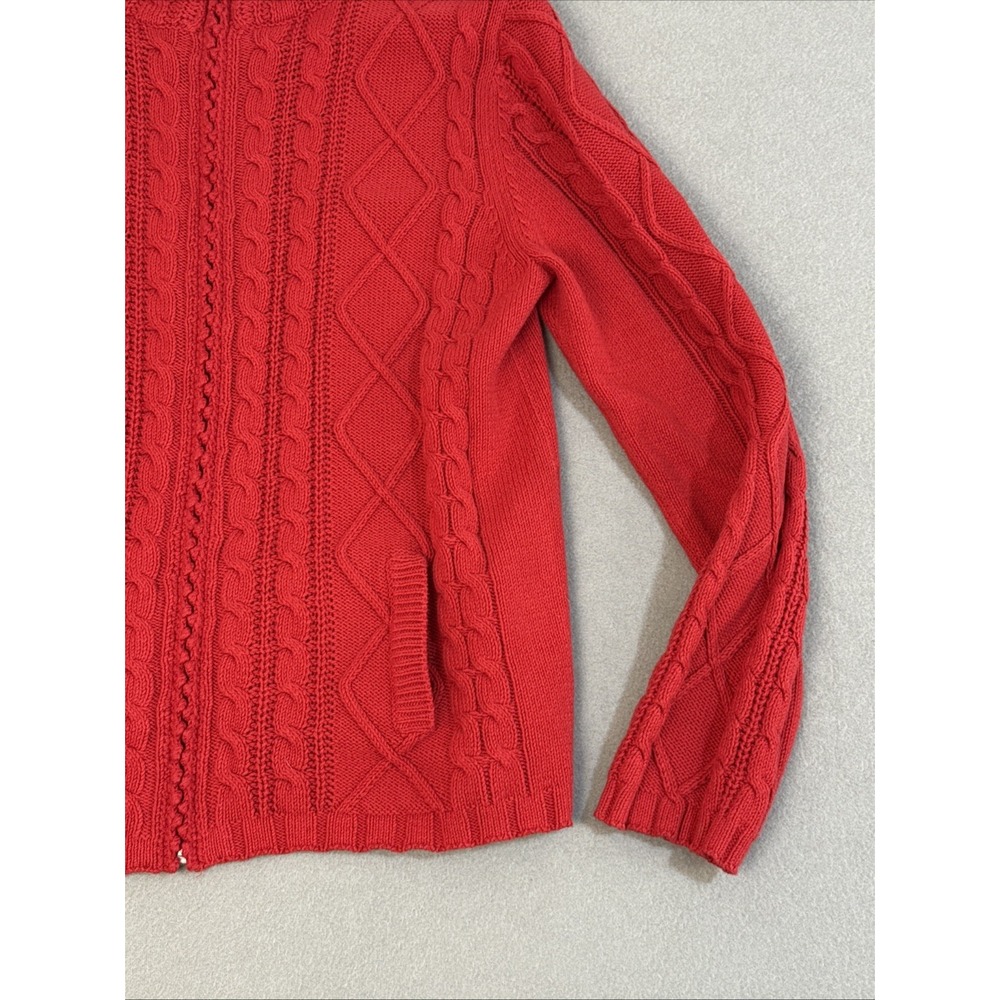 Vintage 90s Cable Knit Zip Up Cardigan Sweater XL Pockets Y2K Full Zip Preppy‎ - Picture 5 of 16